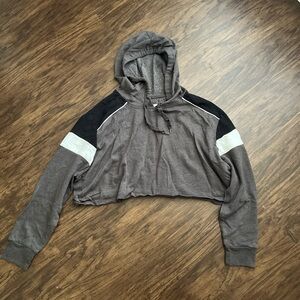 Gray Long Sleeve Cropped Hoodie with Relaxed Fit